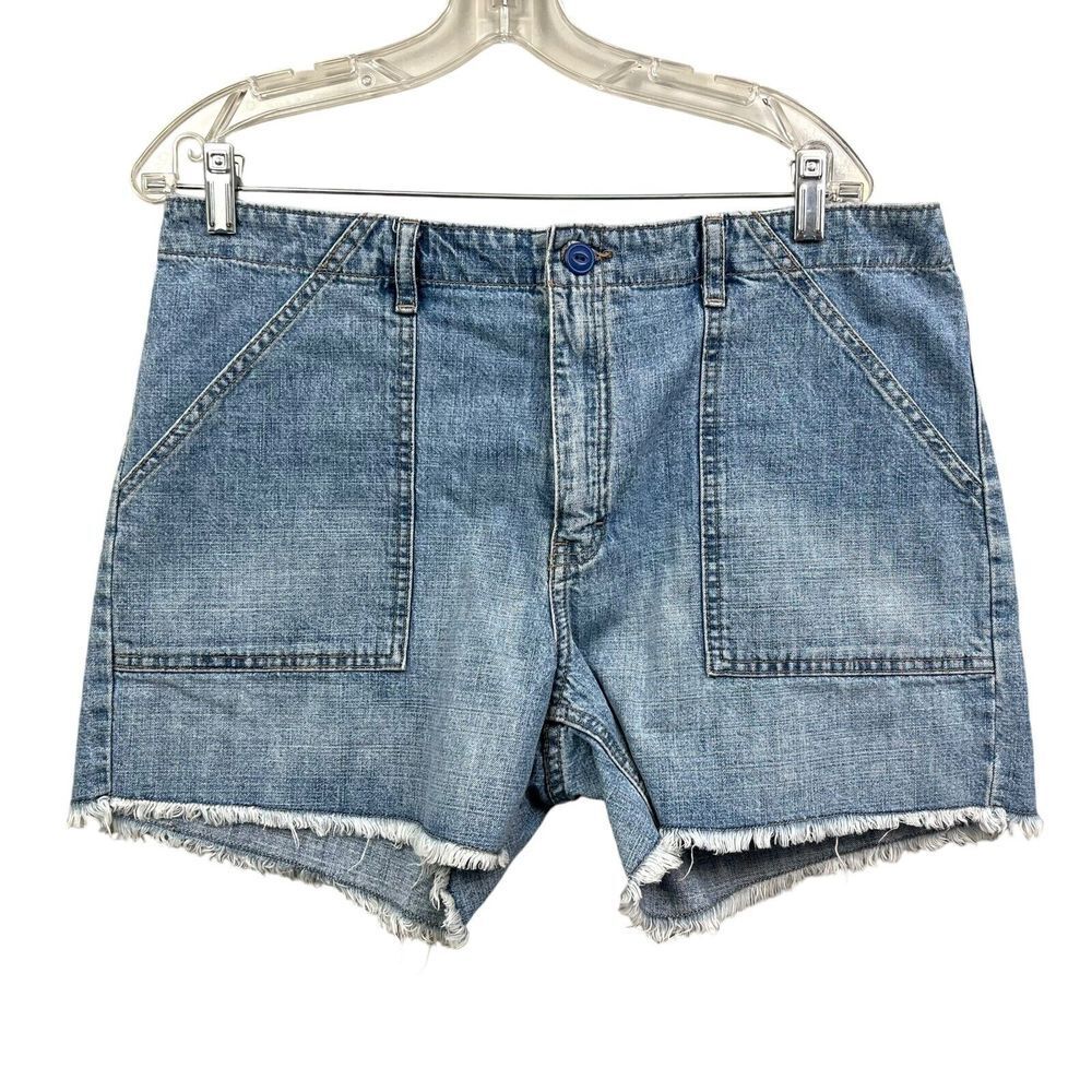 Vintage Tommy Hilfiger Womens Denim Shorts Y2K 90's Pockets Raw Hem Blue Sz 14*